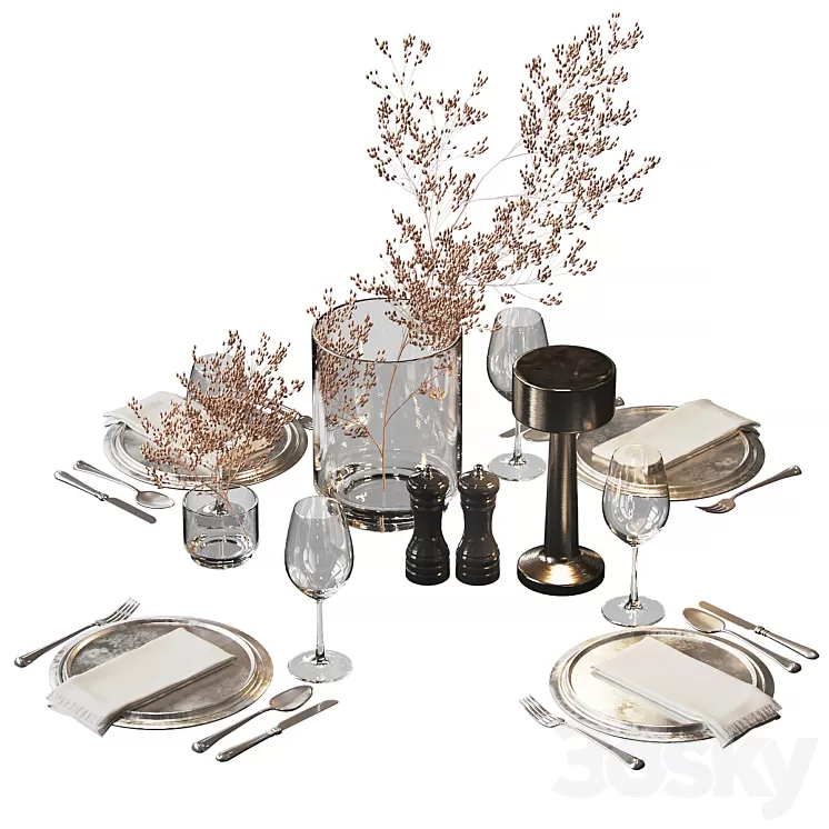 Serving set with dried flowers 3D Model