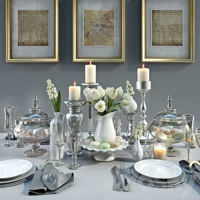 Serving table with tulips 3DModel