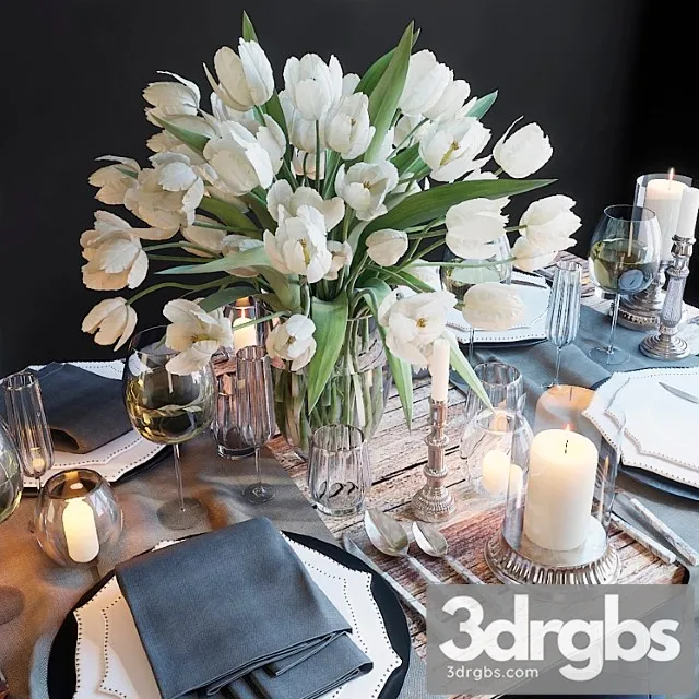 Serving The Table 23 Serving with White Tulips 3D Model Download