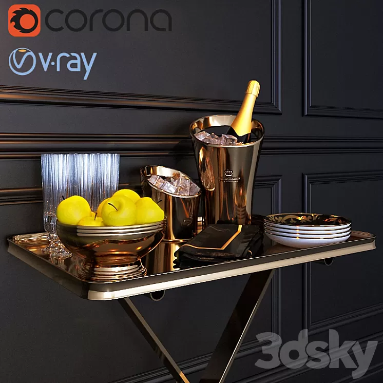 Serving trolley \/ dinner wagon 3D Model