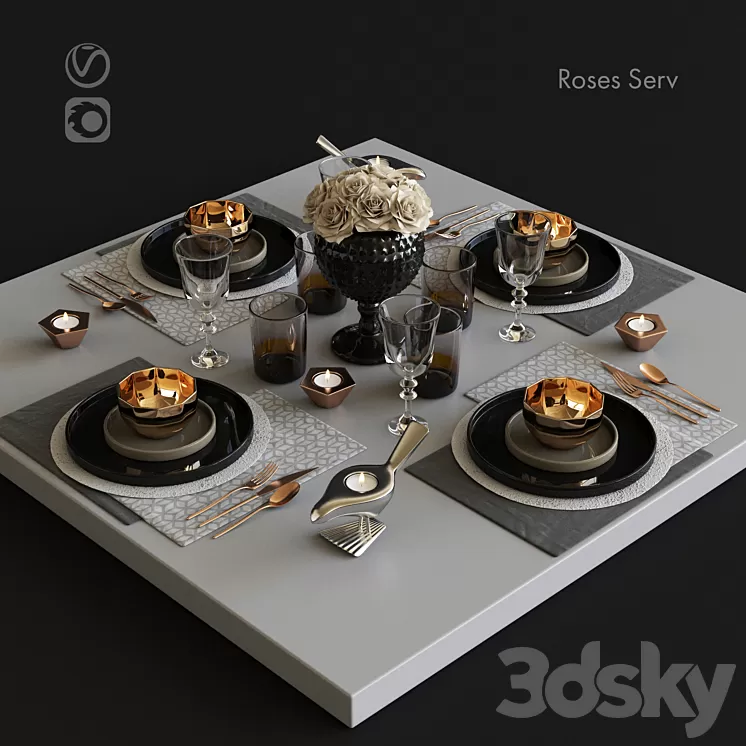 Serving with roses 3D Model