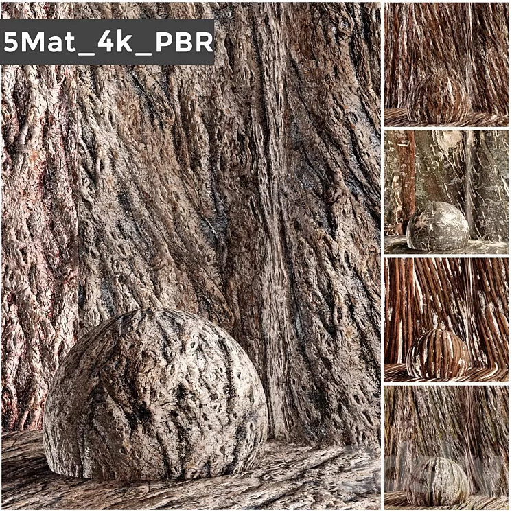set 5 bark PBR materials 006 arc 3D Model