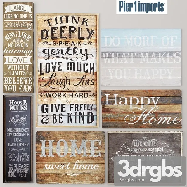 Set Board Painting Signs Wooden Decor Eco Design 1 3D Model Download