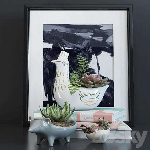 Set chicken and hedgehogs 3D Model