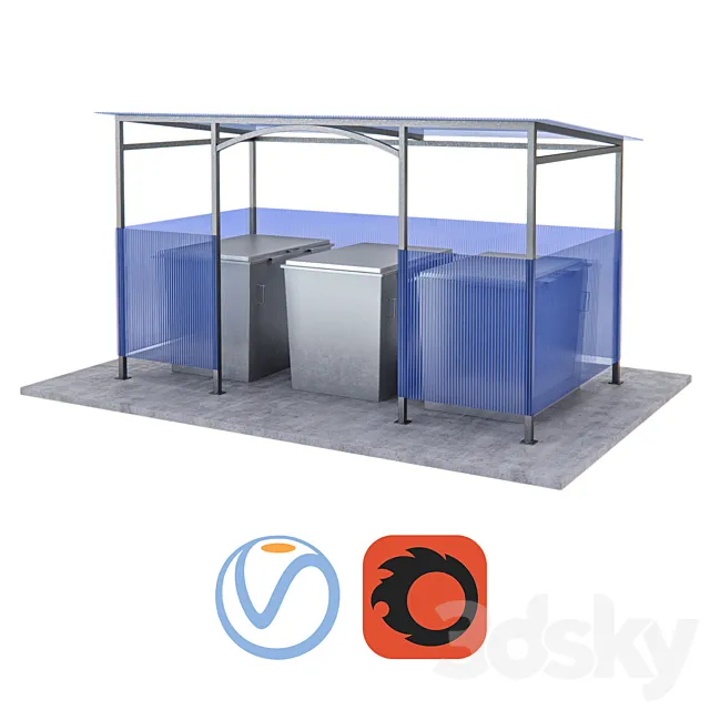 Set dumpsters with sheds and playground 3D Model Set dumpsters with sheds and playground 3D Model