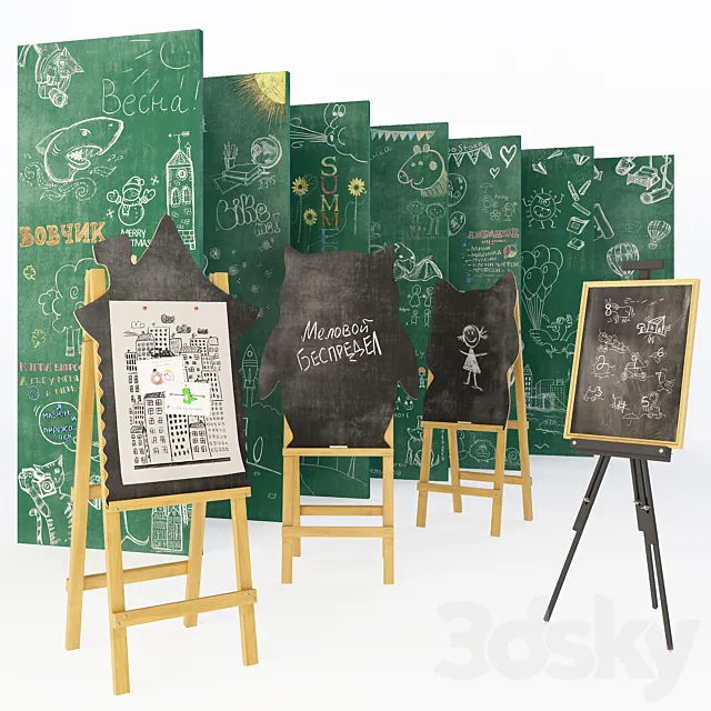 Set for creating slate surfaces with chalk drawings 4 3D Model