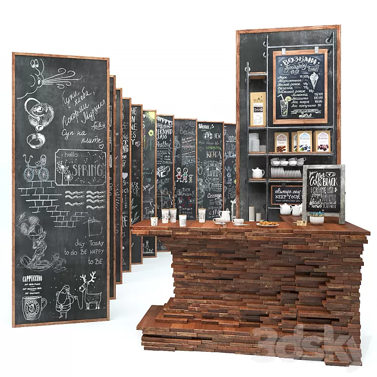 Set for creating slate surfaces with chalk images 3 3D Model