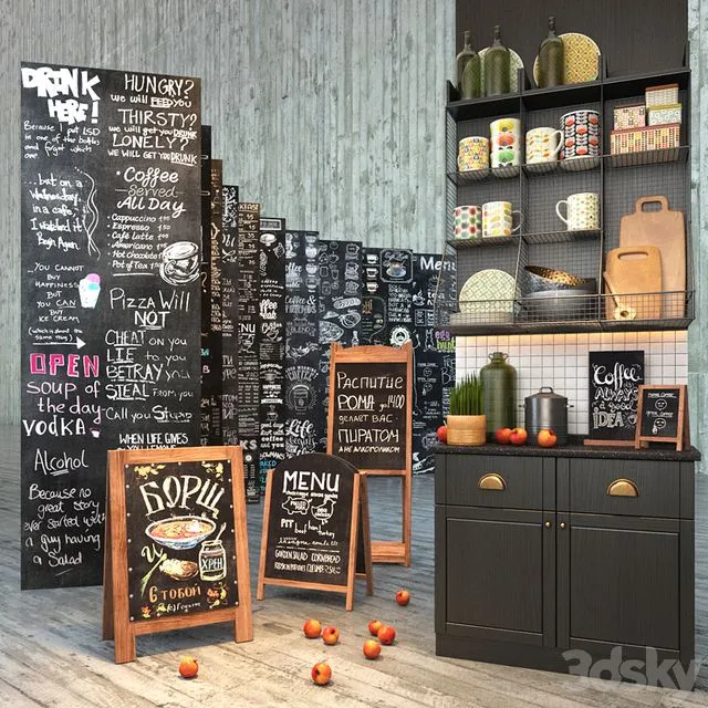 Set for creating slate surfaces with images of chalk 2 3D Model