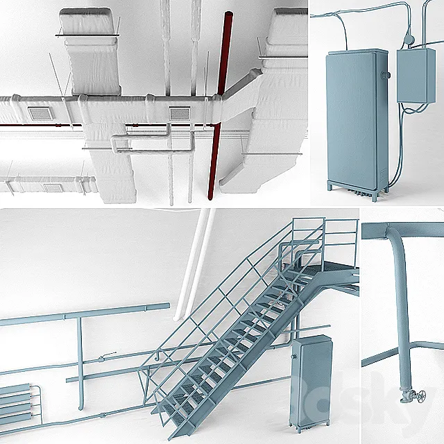 Set for the loft (ventilation. wires. stairs. heating) 3DModel Set for the loft (ventilation. wires. stairs. heating) 3DModel