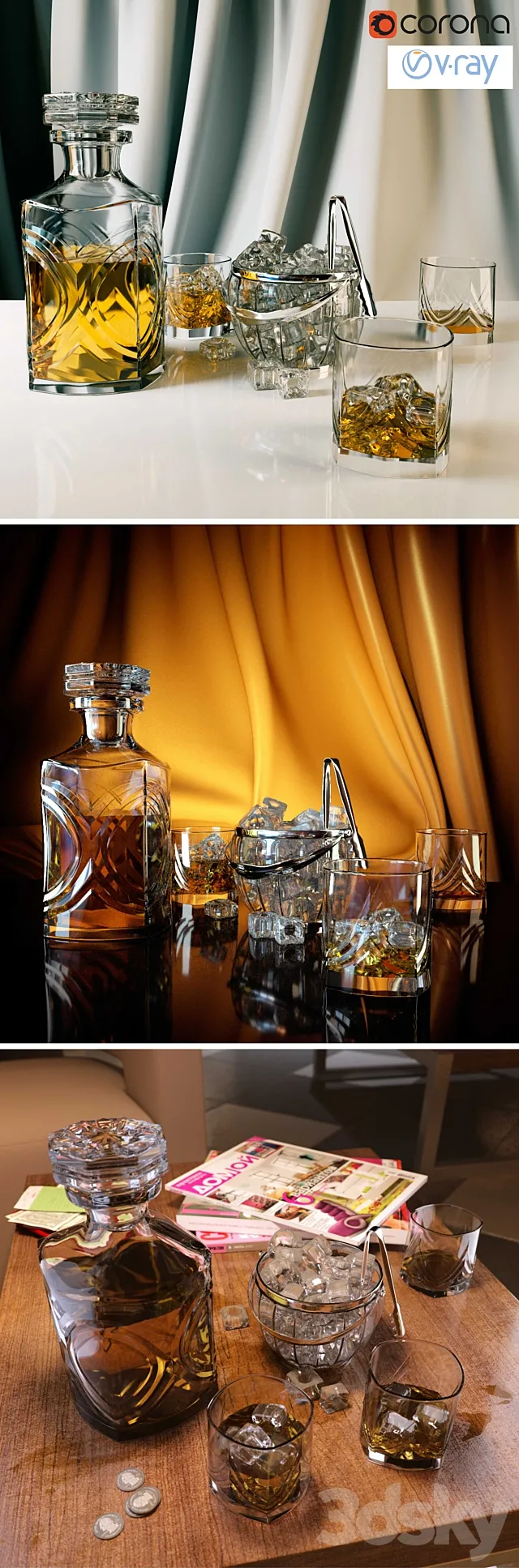 “Set for whiskey with ice bucket” – “Whiskey set with ice bucket” 3DModel “Set for whiskey with ice bucket” – “Whiskey set with ice bucket” 3DModel