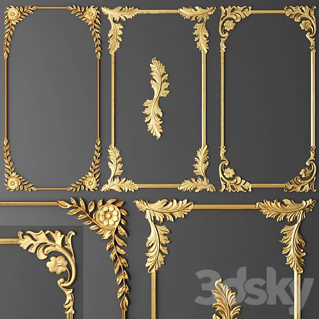 Set. frames. Stucco molding. Rosette. luxury. gold decor. carving. molding. stucco. ceiling. classical. frame 3DModel Set. frames. Stucco molding. Rosette. luxury. gold decor. carving. molding. stucco. ceiling. classical. frame 3DModel