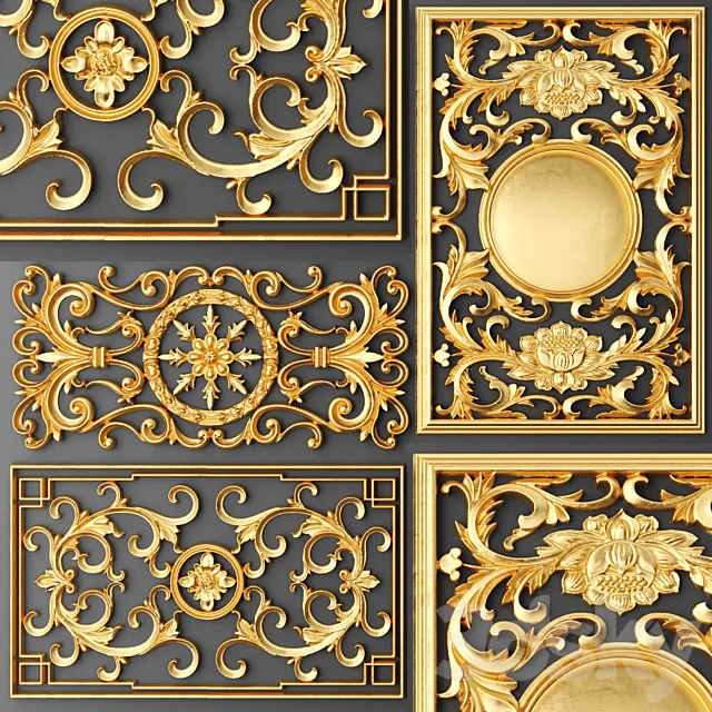Set. Lattices. Classics. Stucco molding. Rosette. luxury. gold decor. carving. molding. stucco. ceiling. classical 3DModel Set. Lattices. Classics. Stucco molding. Rosette. luxury. gold decor. carving. molding. stucco. ceiling. classical 3DModel