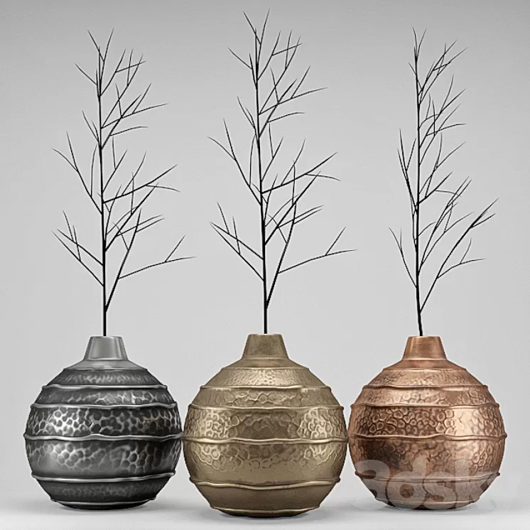 Set Metal Vases 3D Model