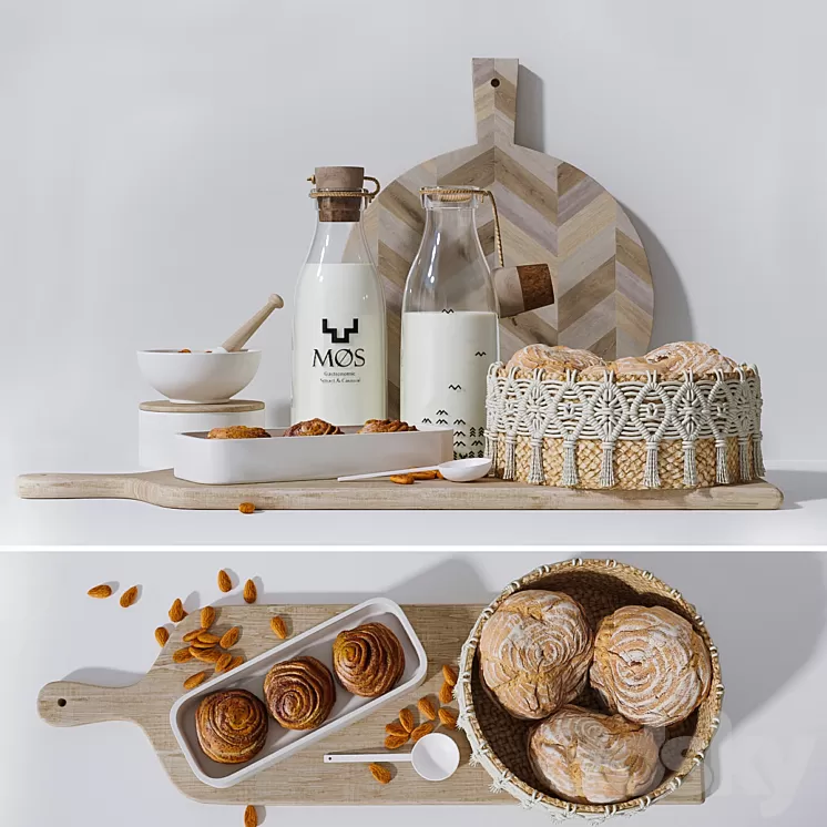 Set – Milk and homemade cakes 3D Model