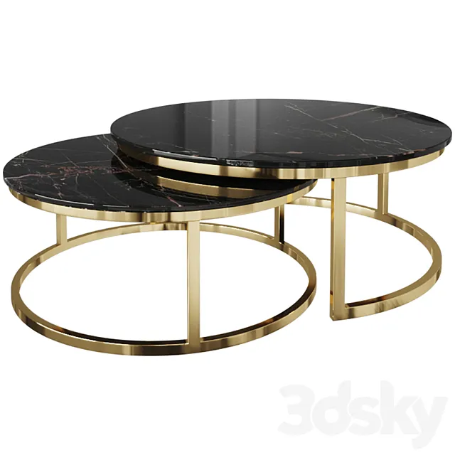 SET OF 2 COFFEE TABLES (ARTIFICIAL MARBLE _ GOLD) 3D Model