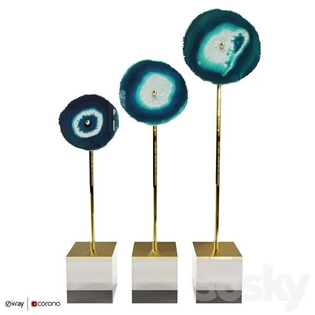 Set of 3 statuettes AGATE DESIGN blue 3D Model