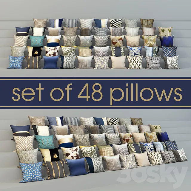set of 48 pillows set of 48 semi 3D Model set of 48 pillows set of 48 semi 3D Model