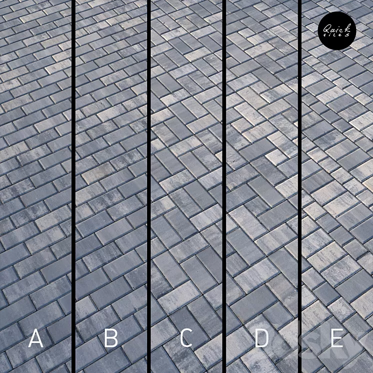 Set of 5 materials of colorful paving stones 3D Model Set of 5 materials of colorful paving stones 3D Model