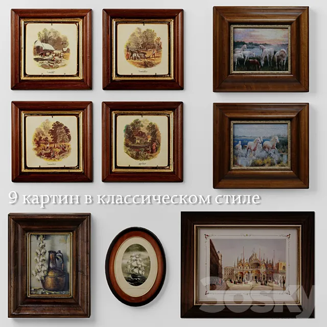 Set of 9 paintings in classical style 3D Model Set of 9 paintings in classical style 3D Model