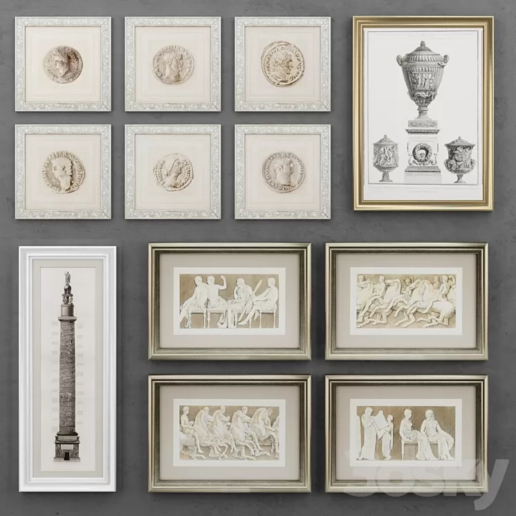 Set of antique paintings 3D Model