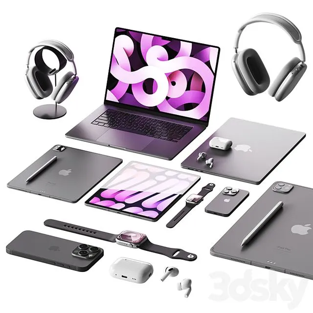 Set of Apple equipment 1 3D Model