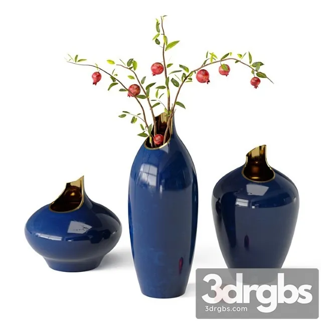 Set of Artipeches Akya Vases With Pomegranate Branches 3D Model Download Set of Artipeches Akya Vases With Pomegranate Branches 3D Model Download