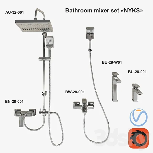 Set of bathroom faucets Invena NYKS 3D Model