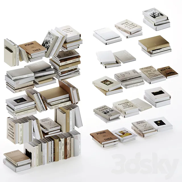 Set of beige and white design and art books vol3 3DModel