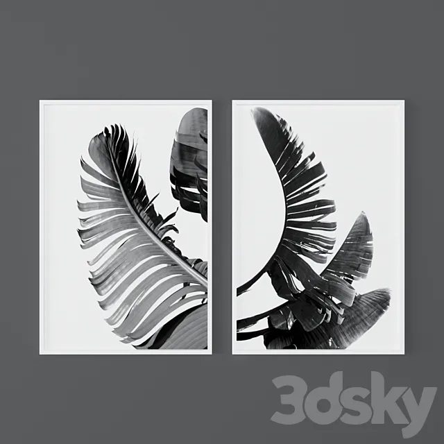 Set of black and white tropical prints 3D Model Set of black and white tropical prints 3D Model