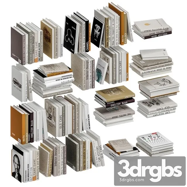 Set of Books in Beige Color 3D Model Download