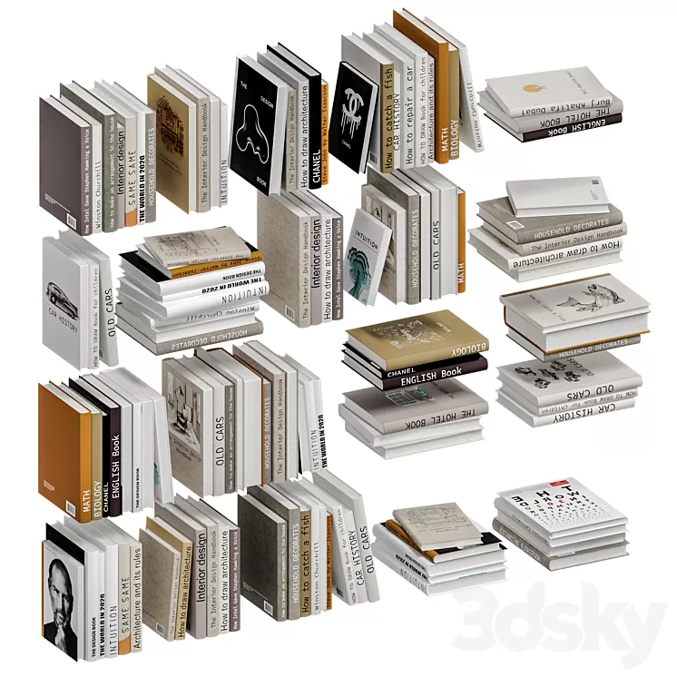 Set of books in beige color 3D Model Free Download
