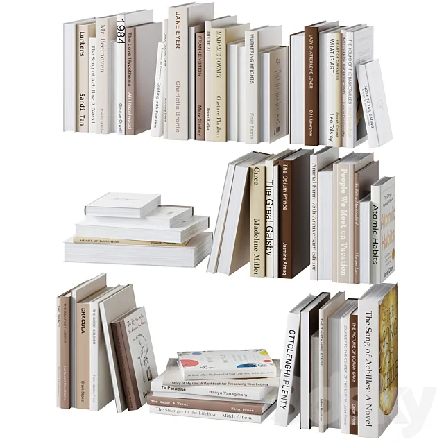Set of books in beige colors 3DModel