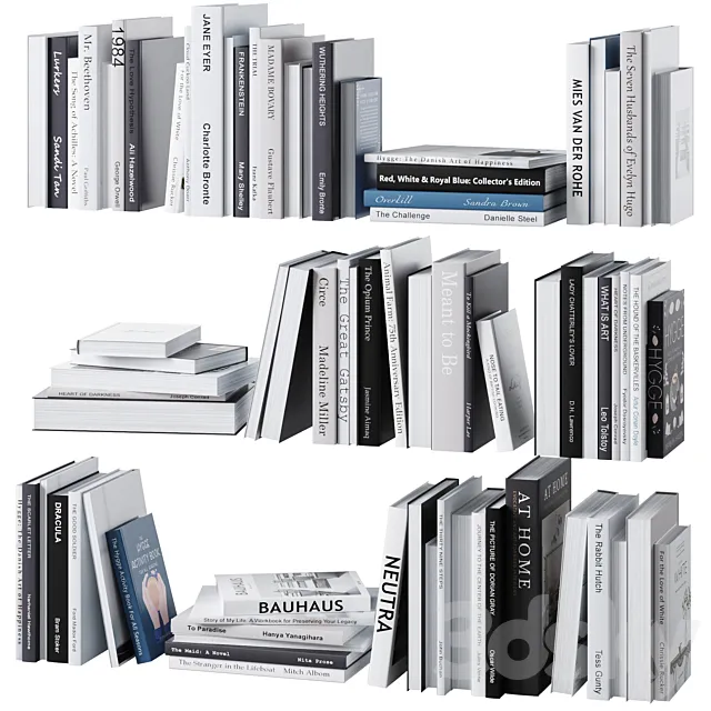 Set of books in gray tones 3DModel