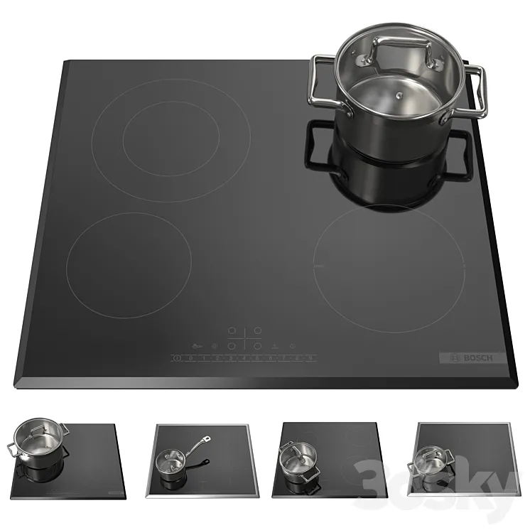 Set of Bosch hobs with cookware 002 3D Model Free Download