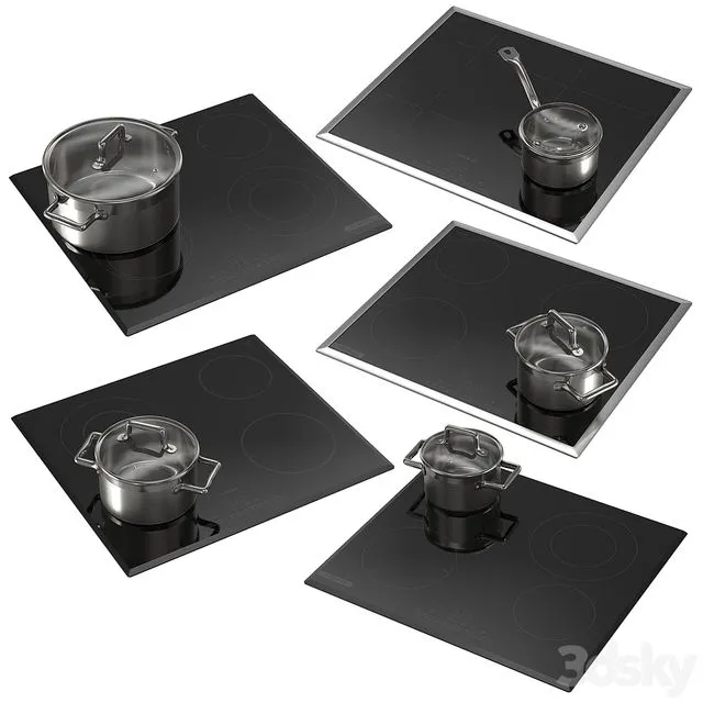 Set of Bosch hobs with cookware 002 3D Model Set of Bosch hobs with cookware 002 3D Model