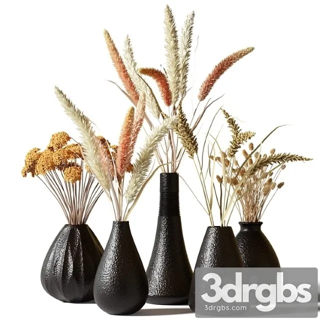 Set of Bouquets of Dried Flowers in Black Clay Vases 3D Model Download Set of Bouquets of Dried Flowers in Black Clay Vases 3D Model Download