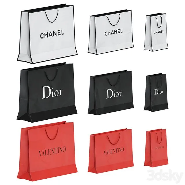 Set of Brand Shopping Bags 2 3D Model Set of Brand Shopping Bags 2 3D Model