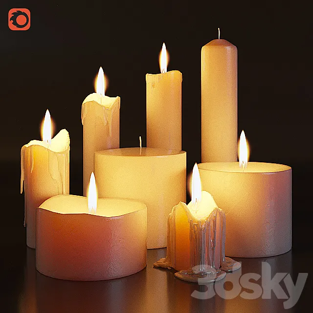 Set of burning candles 3D Model Set of burning candles 3D Model