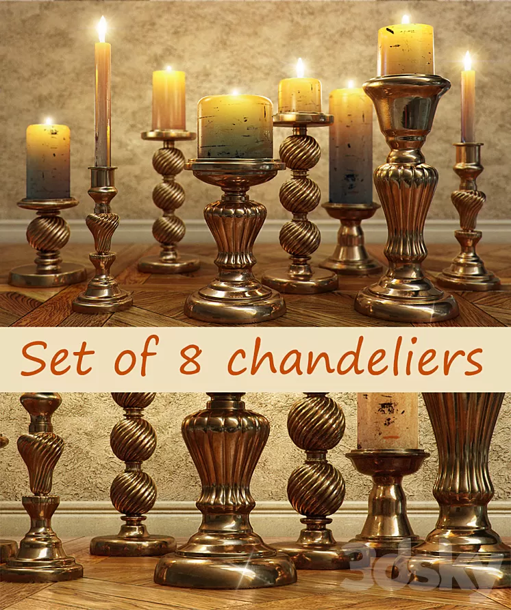 Set of chandeliers with candles 3D Model