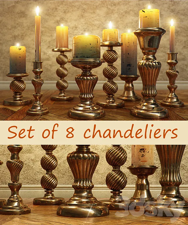 Set of chandeliers with candles 3DModel Set of chandeliers with candles 3DModel