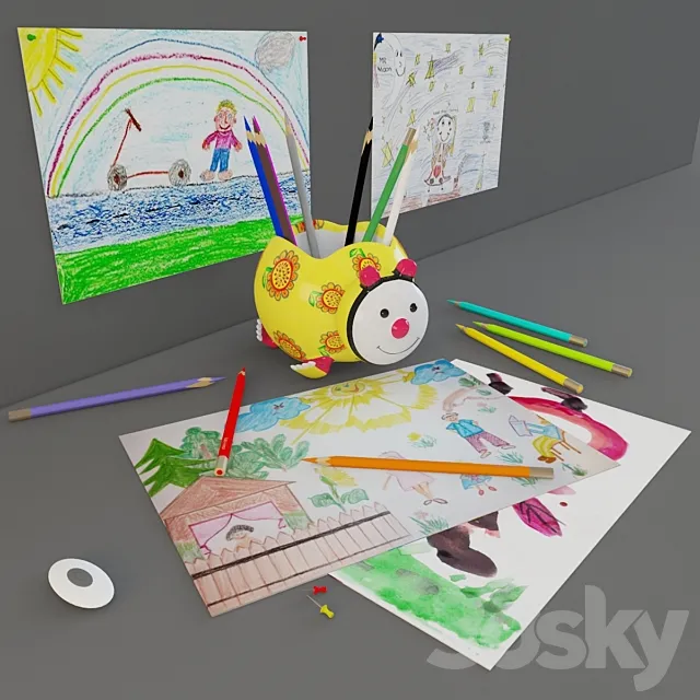 set of children’s drawing 3DModel set of children’s drawing 3DModel