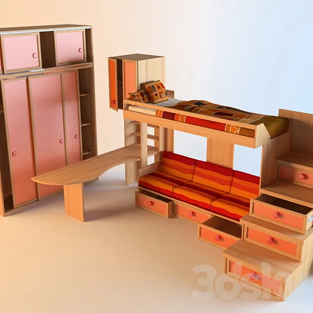 set of children’s furniture (cabinet & bed children) 3DModel