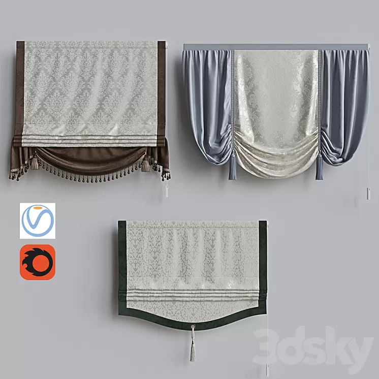 Set of classic roman curtains 3 3D Model Set of classic roman curtains 3 3D Model