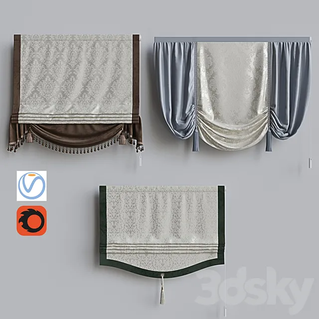 Set of classic roman curtains 3 3DModel Set of classic roman curtains 3 3DModel