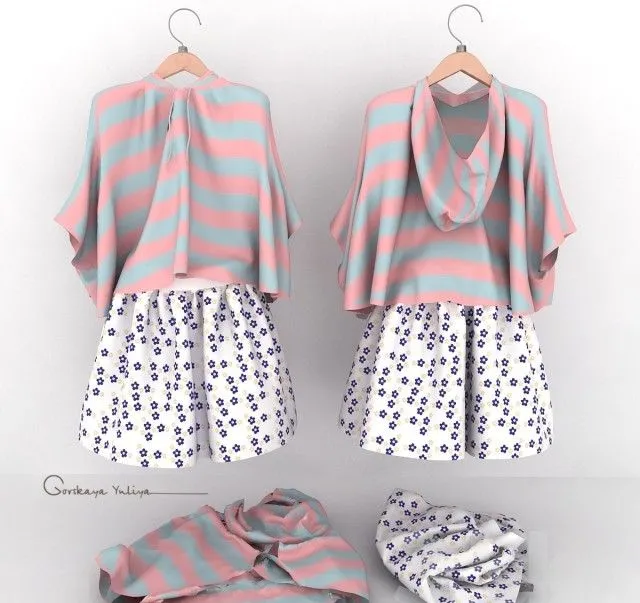 Set of clothes for girls 6-8 years 3D Model