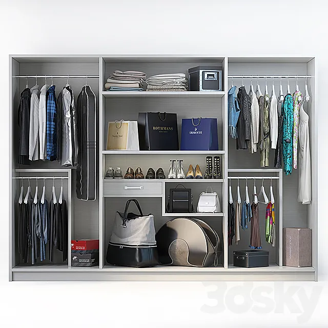 Set of clothes shoes and accessories for the cabinet mix 3 3D Model