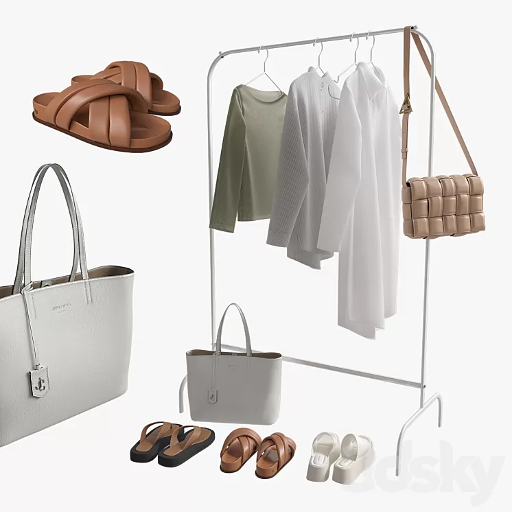 Set of clothes shoes and bag 3D Model Free Download