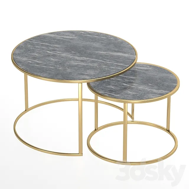 Set of coffee tables in marble BLACK MARQUINA 3D Model