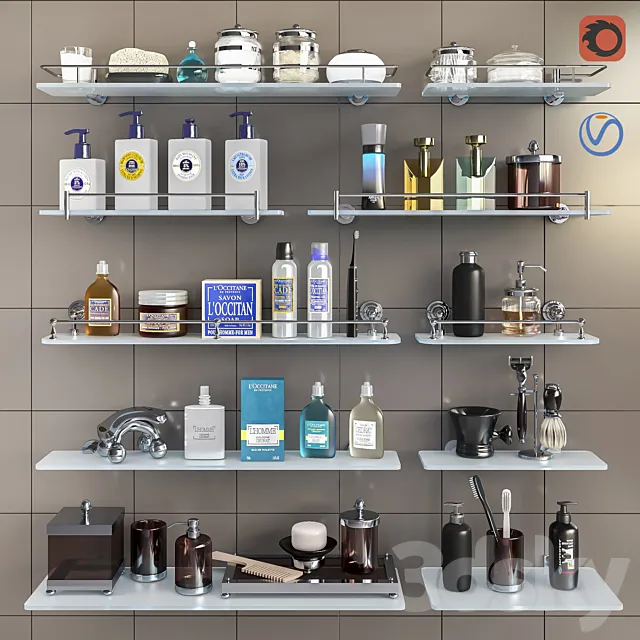 Set of cosmetics accessories and shelves for bathroom set 3 3D Model Set of cosmetics accessories and shelves for bathroom set 3 3D Model