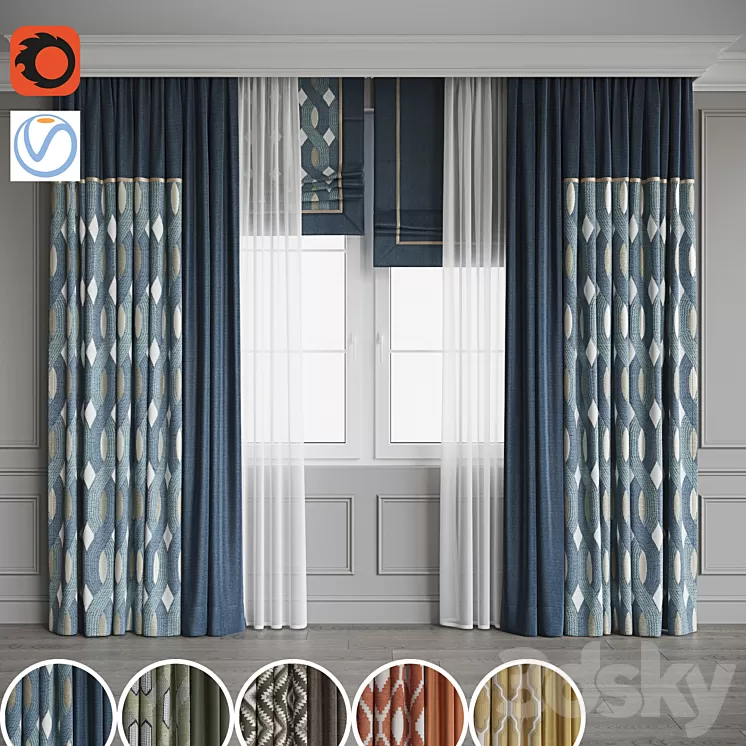 Set of curtains 102 3D Model Free Download